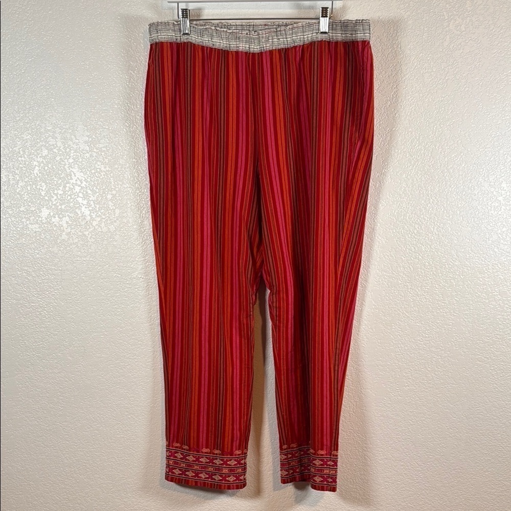 Sundance Colorful Reefs Pant In Reds Embroidered Ankle Pull On Size Large NWT